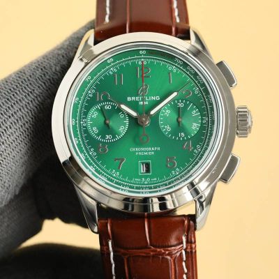 BREITLING 1884 Premier 7750 Movement Green Dial 42mm Leather Watch Bands Replica Watch